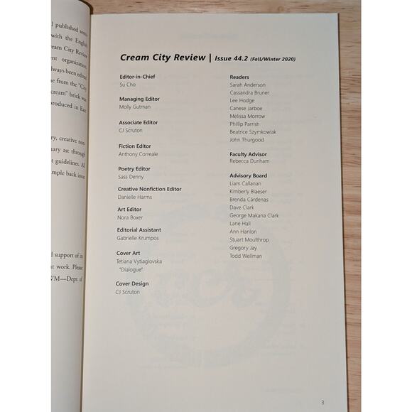 Cream City Review Literary Magazine UW-Milwaukee Fall/Winter 2020 Vol 44 No 2 - Picture 5 of 7